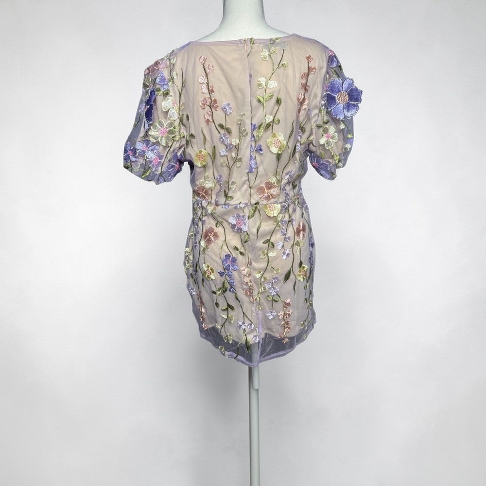 Rosie Posie Size L 3D Floral Mesh Mini Dress Fairycore Coquette Dreamy - Picture 3 of 9